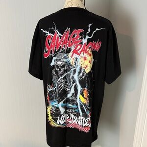 Fresh Laundry Savage Racing Black Graphic T-Shirt size XL Men Unisex